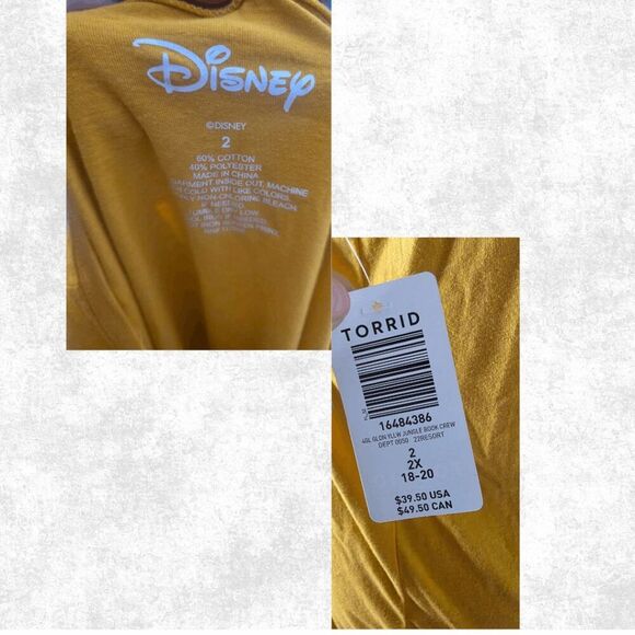 NWT Torrid Size 1 Jungle Book Tee Golden Yellow Disney Graphic Plus Size T-Shirt - Picture 7 of 9